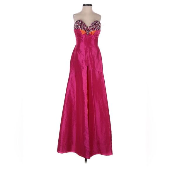 Frenchy Vintage Y2K Hot Pink Orange Beaded Iridescent Shimmery Prom Dress Size 2 - Picture 1 of 12